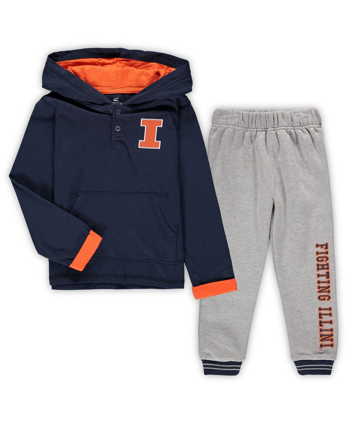Colosseum Toddler Boys  Navy, Heathered Gray West Virginia Mountaineers Poppies Hoodie And Sweatpants In Navy,heathered Gray