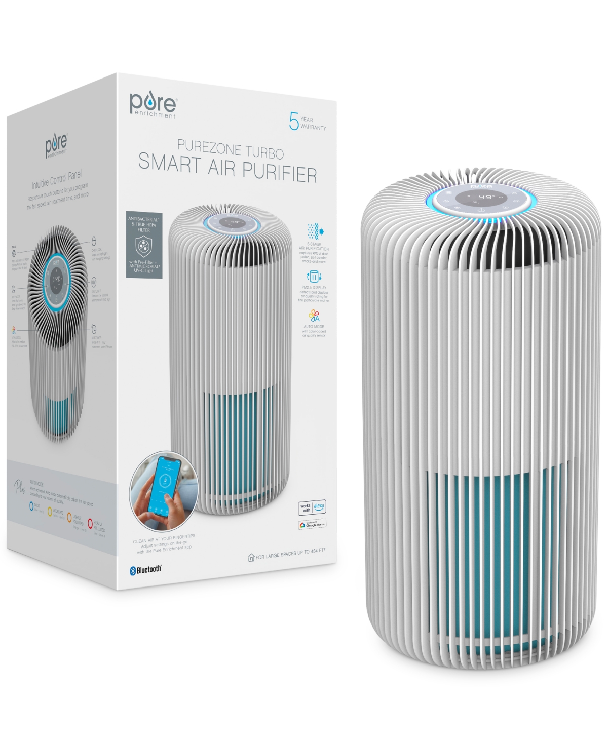 Pure Enrichment Smart 5-in-1 True Hepa Air Purifier In White