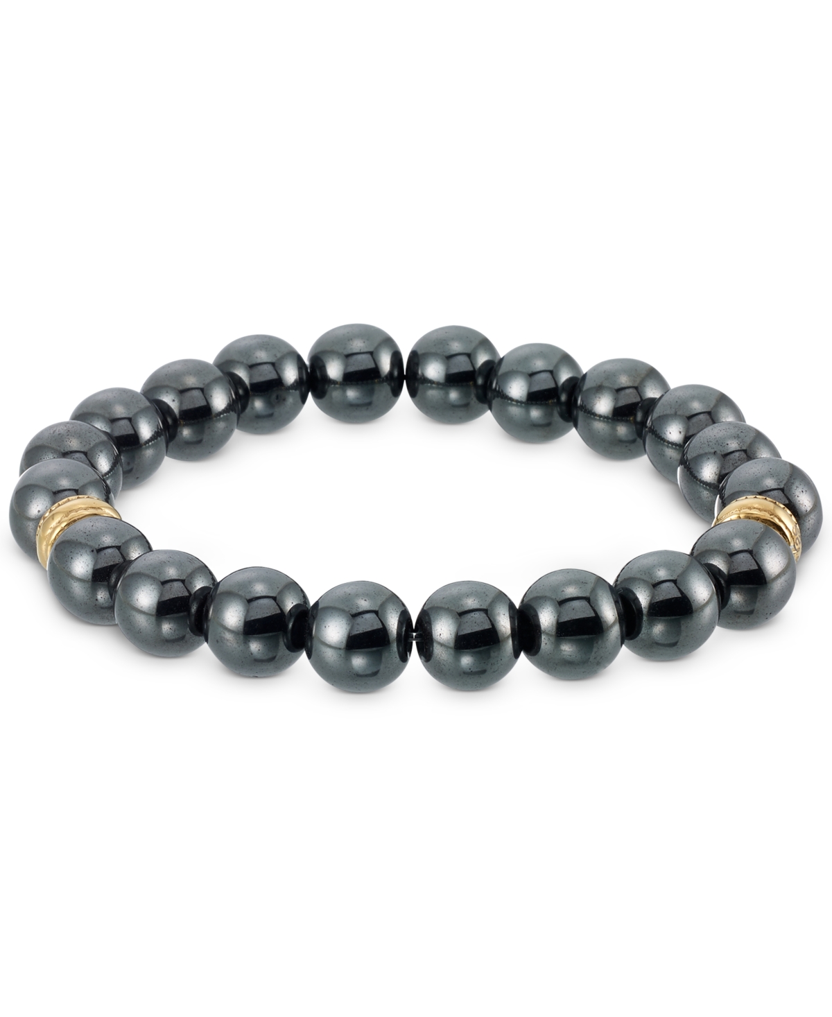 Smith Hematite Bead Stretch Bracelet in Gold-Tone Ion-Plated Stainless Steel - Black
