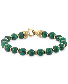Malachite Bead Stretch Bracelet in Gold-Tone Ion-Plated Stainless Steel