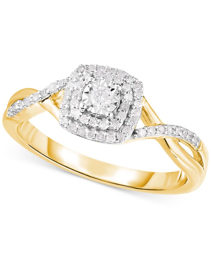 Diamond Swirled Shank Ring (1/5 ct. t.w.) in 14k Gold-Plated Sterling