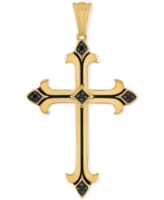 Esquire Men's Jewelry Black Cubic Zirconia Cross Pendant in 14k Gold-Plated Sterling Silver, Created for Macy's - Gold Over Sil