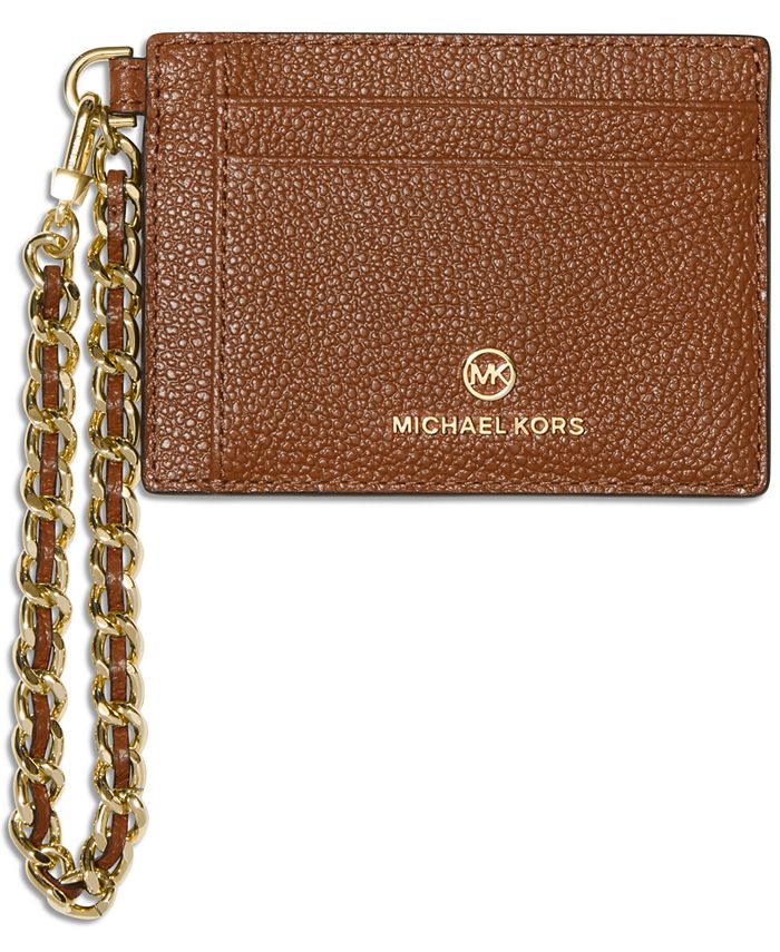 Michael Kors Gold Leather Jet Set Travel Wallet On Chain Michael