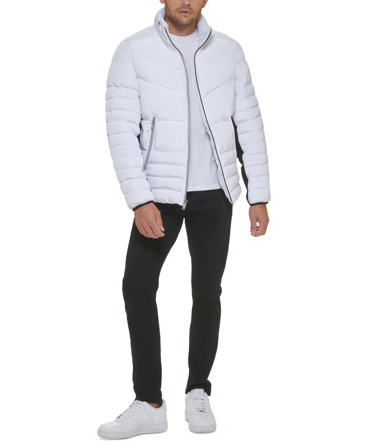 Kenneth Cole Men's Channel Quilted Puffer Jacket In White