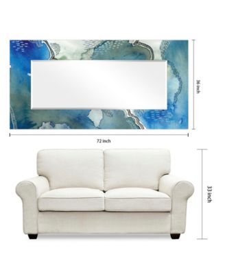 'Subtle Blues' Rectangular On Free Floating Printed Tempered Art Glass Beveled Mirror, 72" x 36"