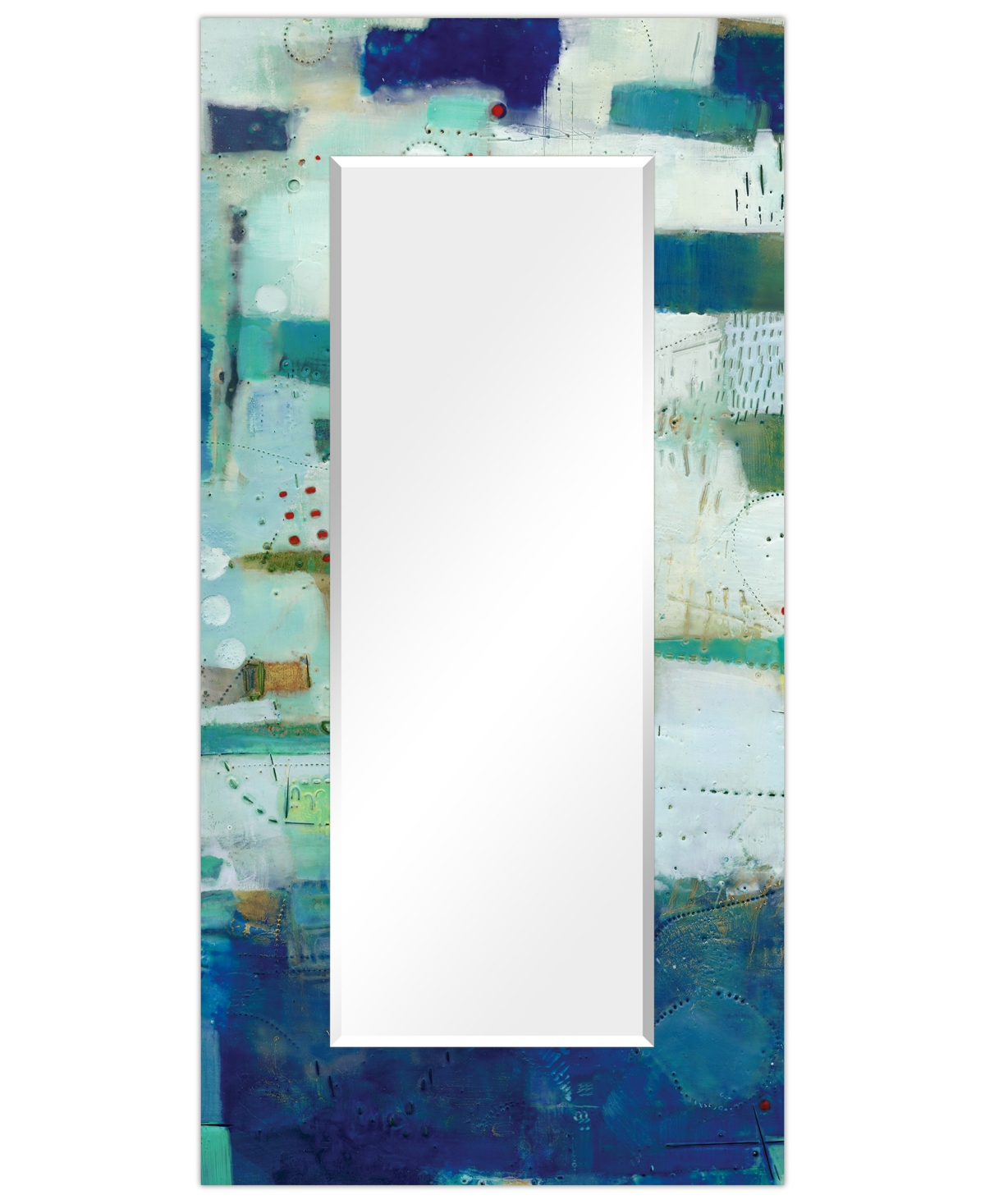 'Crore I' Rectangular On Free Floating Printed Tempered Art Glass Beveled Mirror, 72" x 36" - Multicolor
