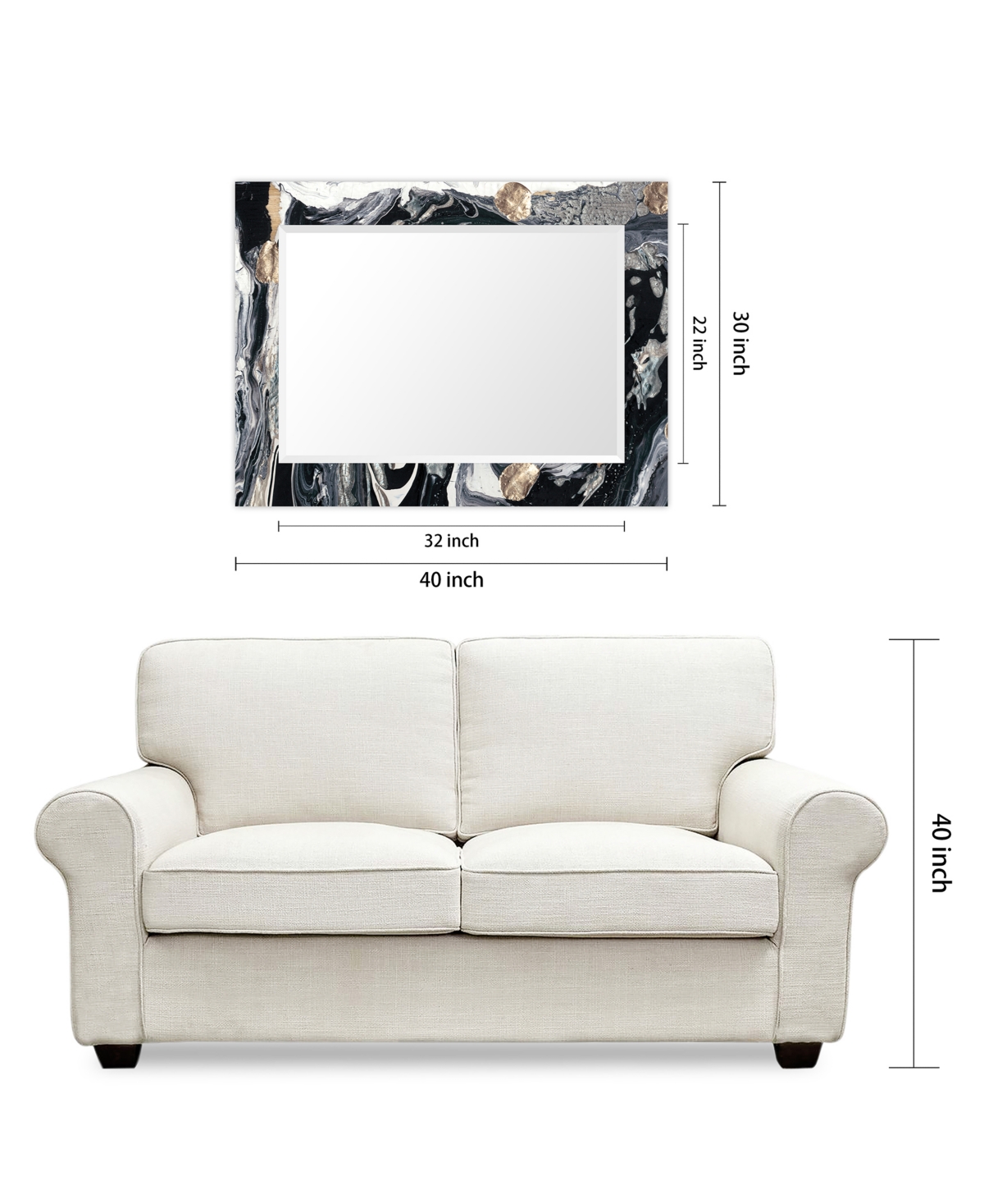 Empire Art Direct 'Ebony' Rectangular On Free Floating Printed Tempered Art Glass Beveled Mirror, - Gold-Tone