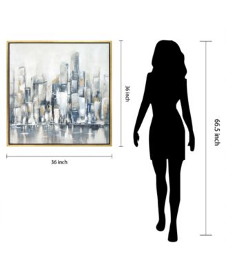 Winter Cityscape Textured Glitter Hand Painted Canvas Wall Art, 36" x 36"