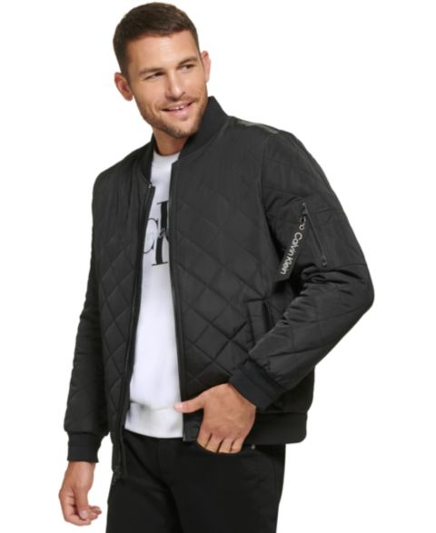 Мужская куртка Calvin Klein Quilted Baseball with Rib-Knit Trim, цвет: Чёрный