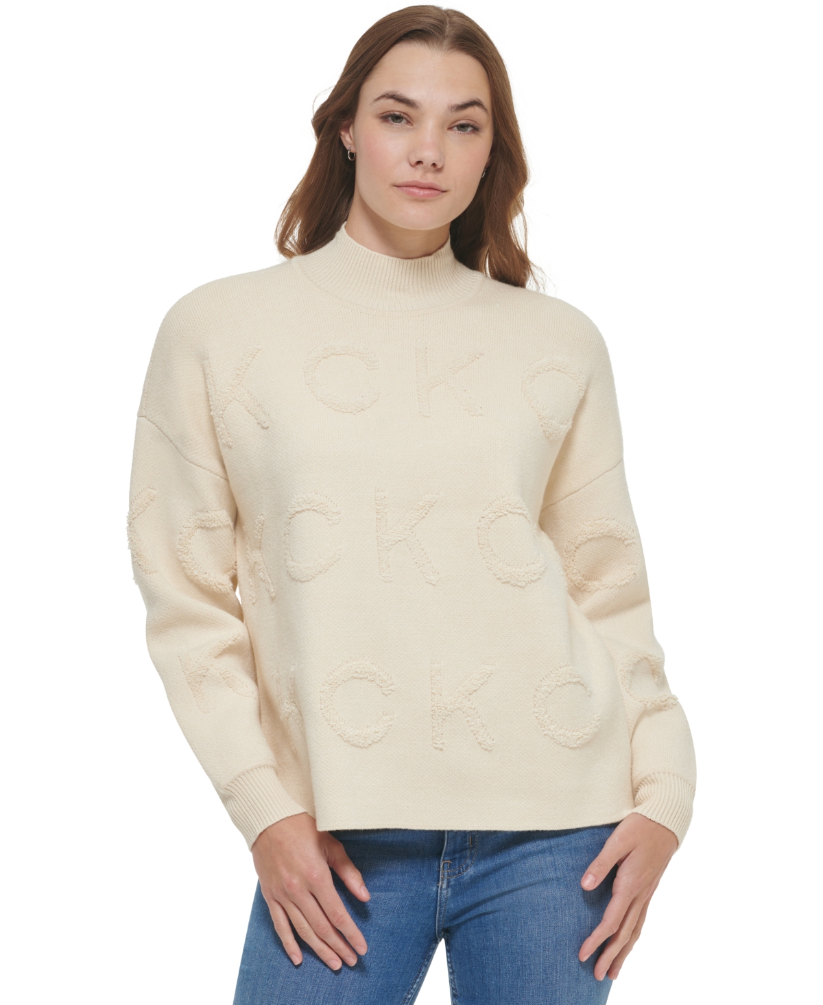 Calvin Klein Women's Tonal Logo Mock Neck Sweater