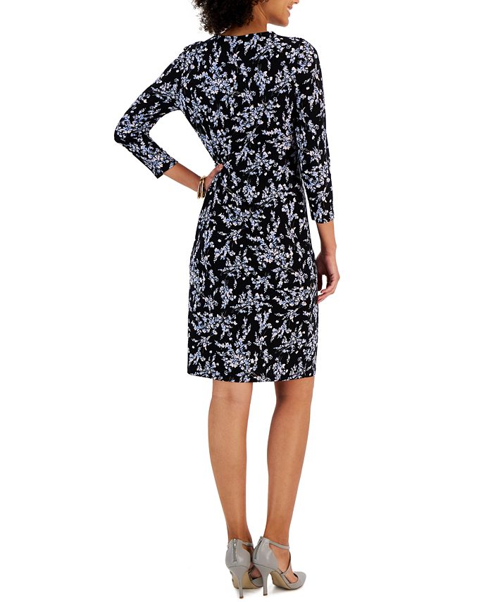 Floral print, faux wrap dress with deep V-neck main image 1