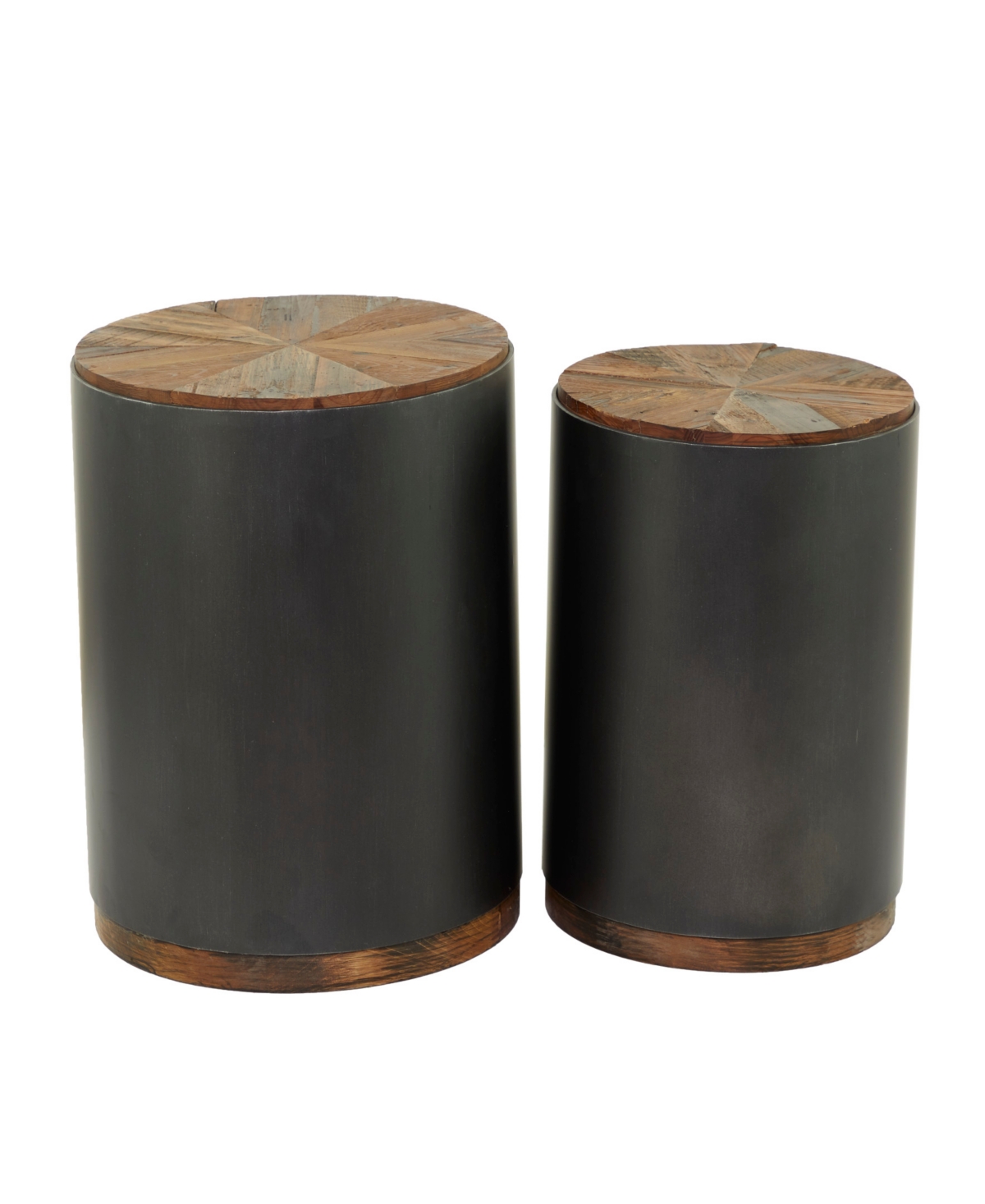 Rosemary Lane 21" And 19" Metal Rustic Accent Table With Brown Wood Top, Set Of 2 In Black