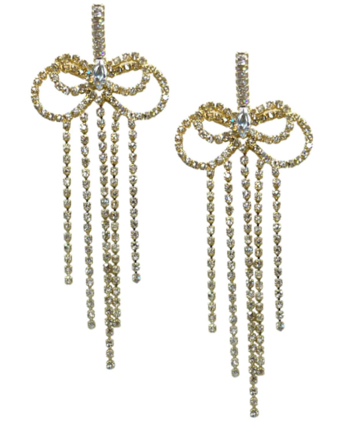 Women's Crystal Ribbon Drop Earrings - Gold-Plated
