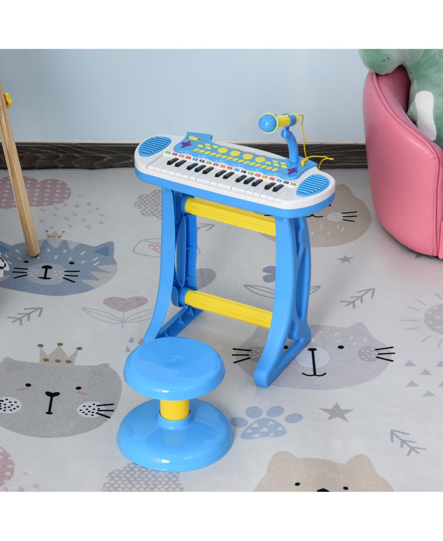 Детская игрушка Qaba Kids Toddler Toy Piano Keyboard w/ Sitting Stool and Working Microphone — фото 9