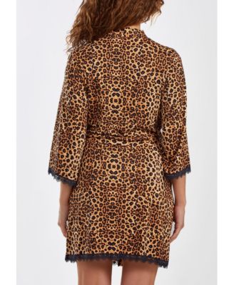 Women' s Chiya Robe with Self Tie Sash and Lace Trimed Hemlines