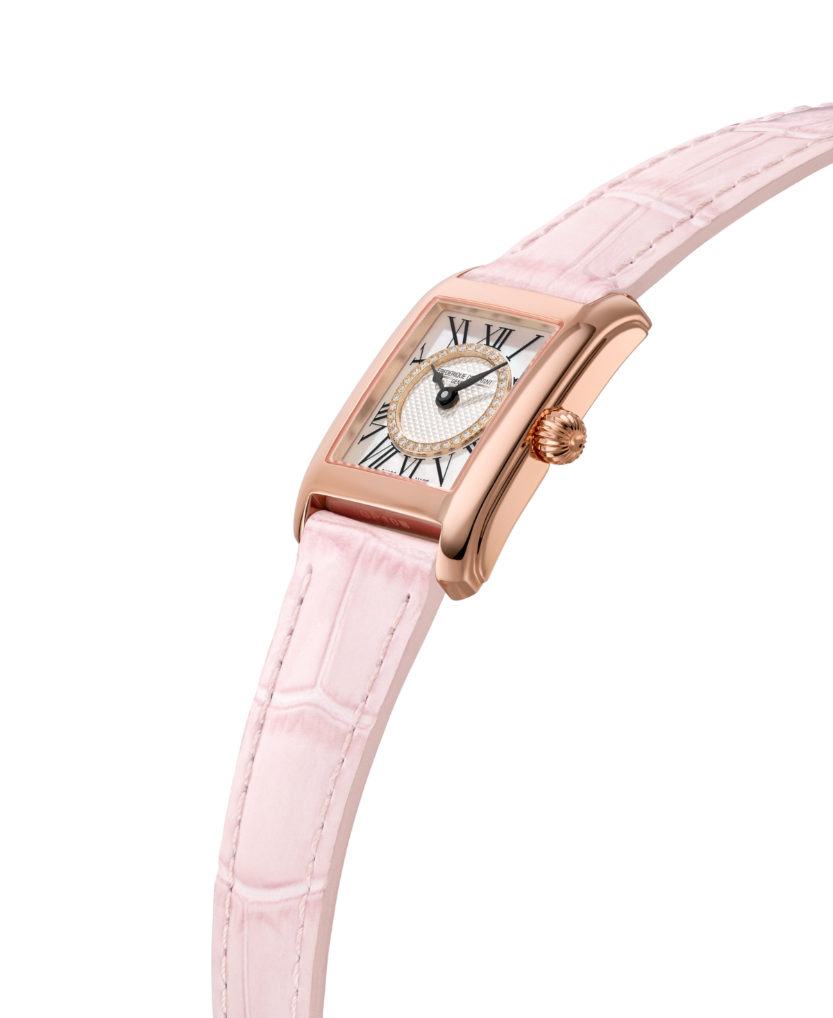 Shop Frederique Constant Women's Swiss Classic Carree Diamond (1/20 Ct. T.w.) Blush Leather Strap Watch 23mm