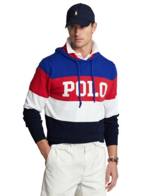 폴로 랄프로렌 Polo Ralph Lauren Mens Logo Color-Blocked Cotton Hooded Sweater,Rl 2000 Red Combo