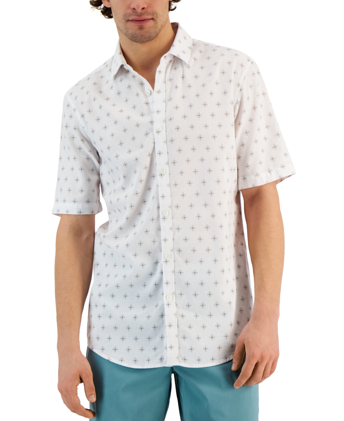 Alfani Men's Mecca Classic-Fit Textured Medallion-Print Button-Down Shirt, Created for Macy's