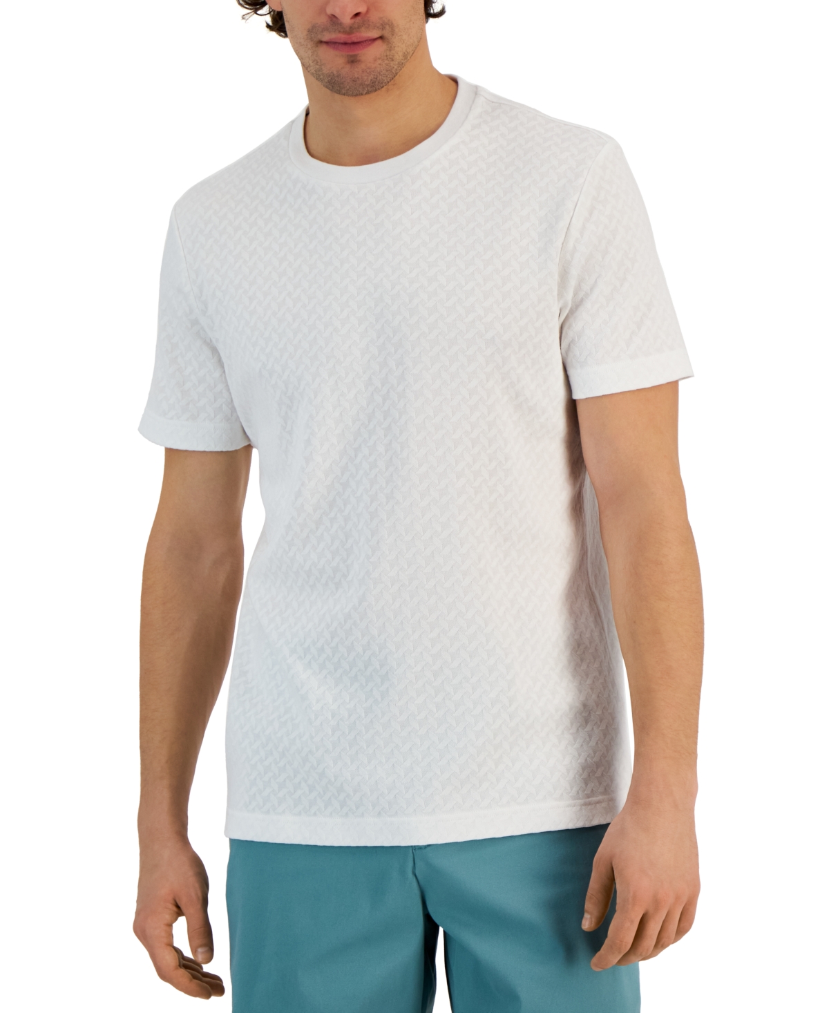 Alfani Men's Core Jacquard T-shirt, Created For Macy's In Bright White