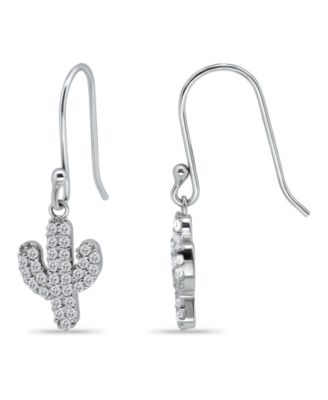 Cubic Zirconia Pave Cactus Drop Earrings in Sterling Silver