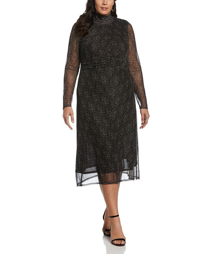 ELLA Rafaella Plus Size Mock Neck Mesh Long Sleeve Midi Dress - Macy's