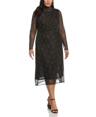 ELLA Rafaella Plus Size Mock Neck Mesh Long Sleeve Midi Dress - Macy's