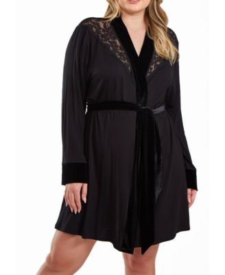 Fashion black lace robe plus size