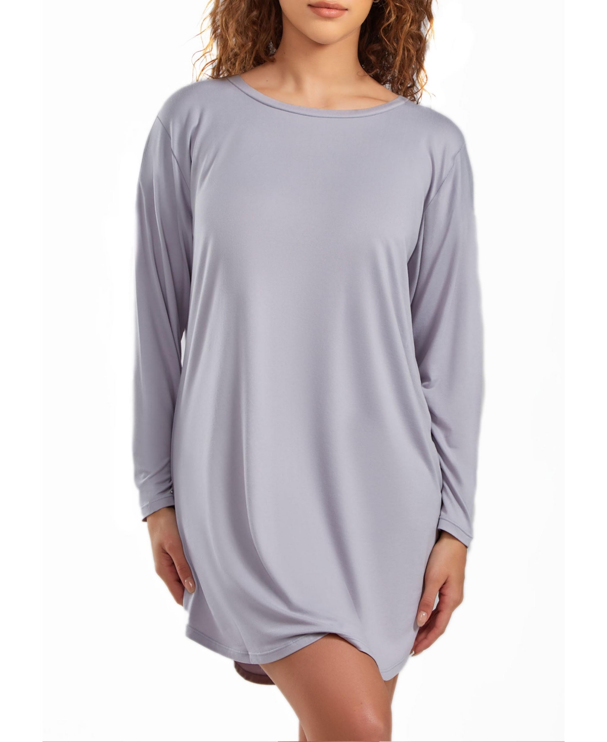 Icollection Jewel Modal Plus Size Sleep Shirt Or Dress In Ultra Soft And Cozy Lounge Style In Light Gray