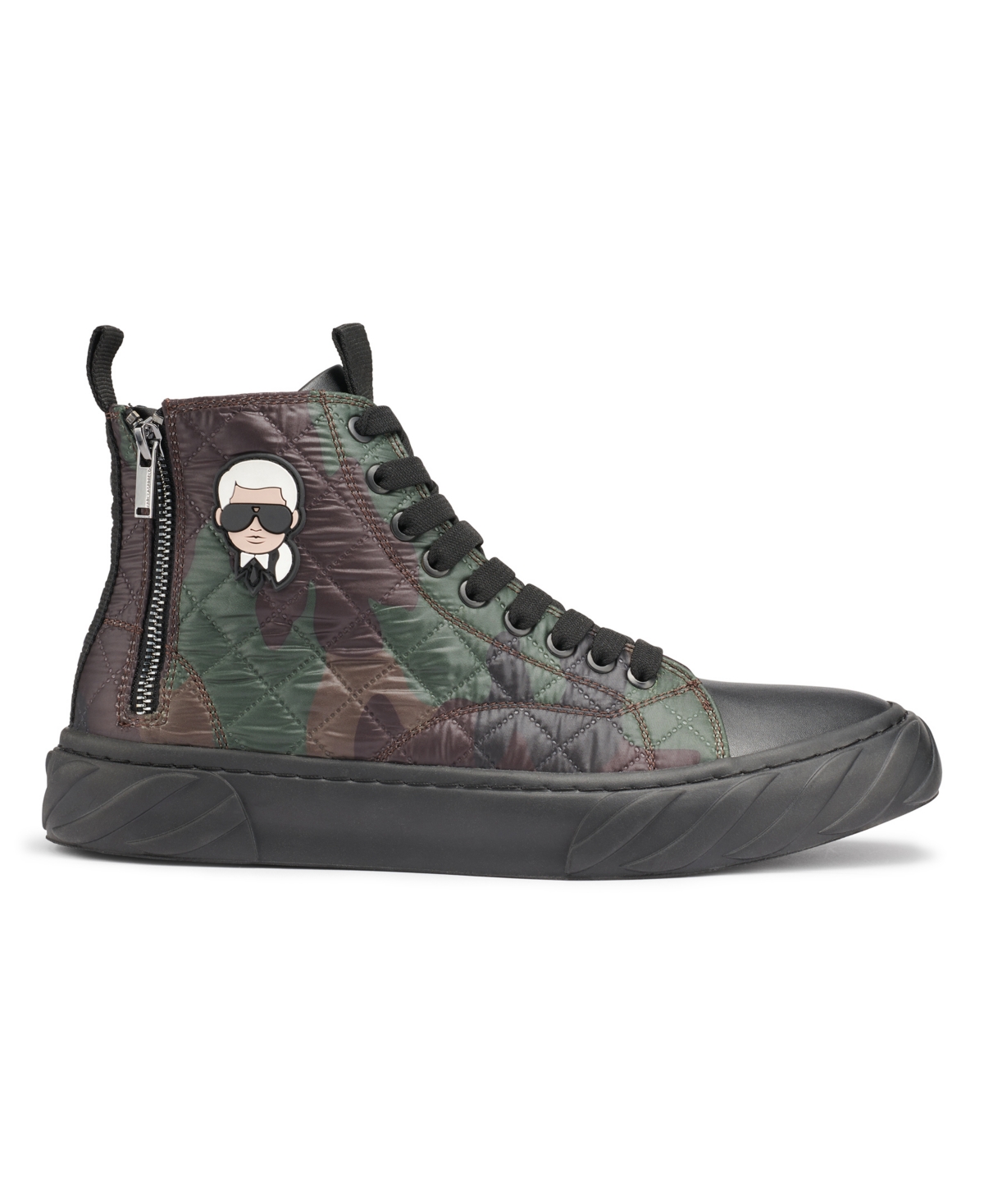 Karl Lagerfeld Men's Quilted Camo Double Back Zip High Top with Karl Head Patch Sneaker - Brown