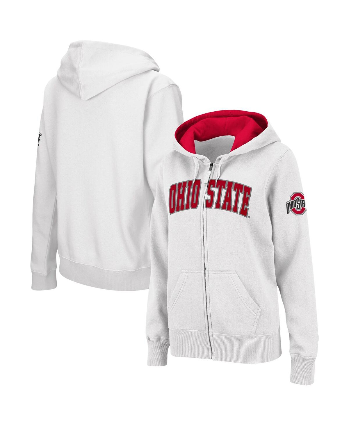 COLOSSEUM WOMEN'S WHITE OHIO STATE BUCKEYES ARCHED NAME FULL-ZIP HOODIE
