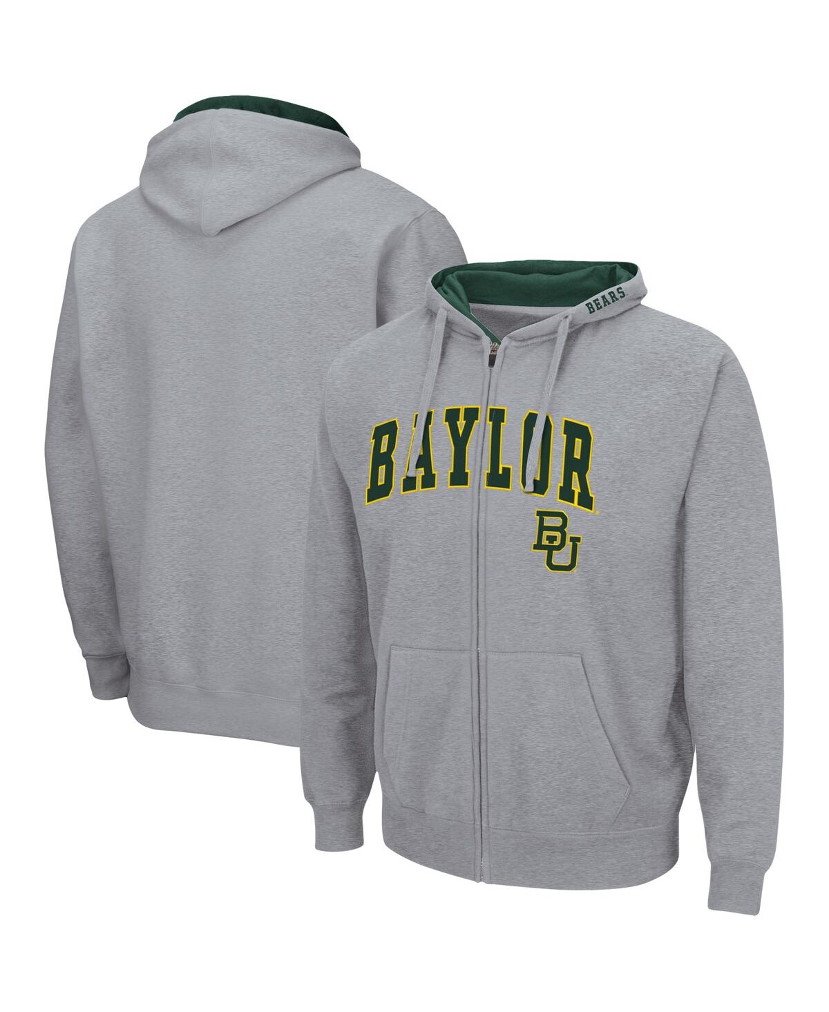 Colosseum Men's  Heathered Gray Baylor Bears Arch And Logo 3.0 Full-zip Hoodie In Heathered Gray