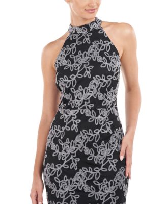 JS Collections Women's Halter-Neck Embellished Gown