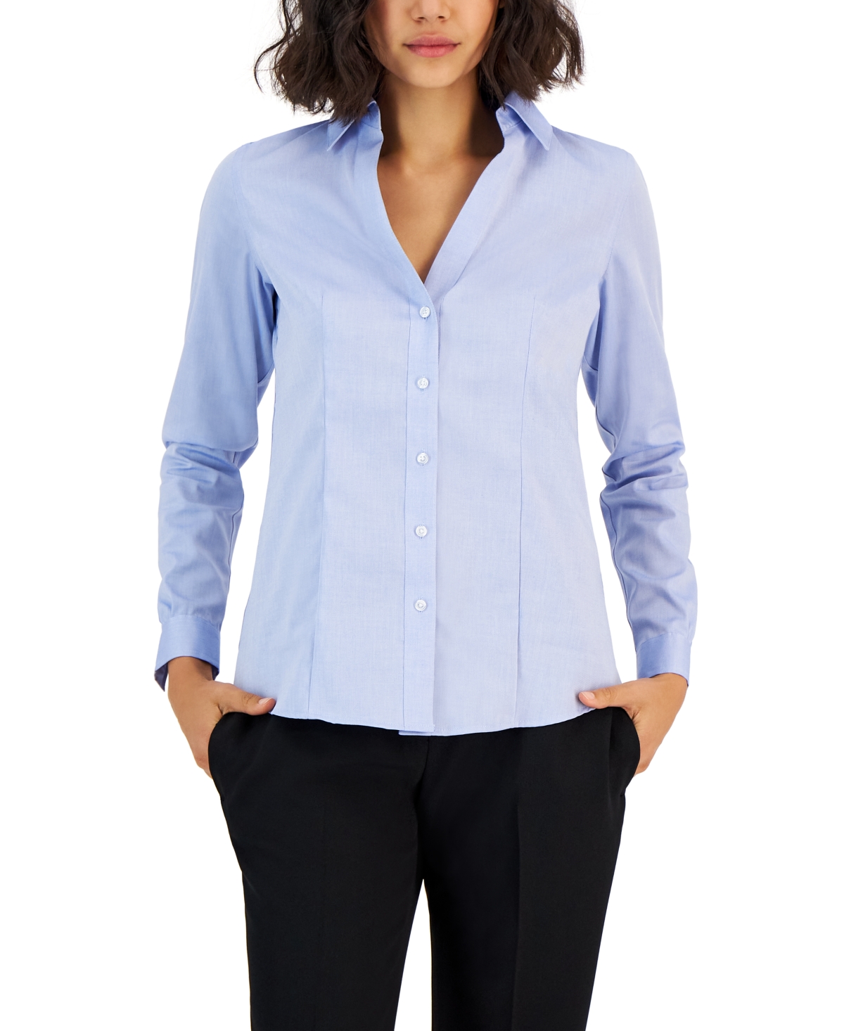 Women's Easy Care Button Up Long Sleeve Blouse - White