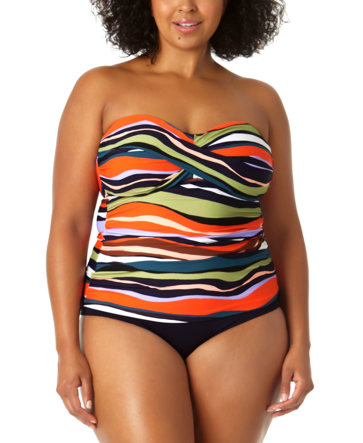 ANNE COLE PLUS SIZE TWISTED PRINTED TANKINI TOP