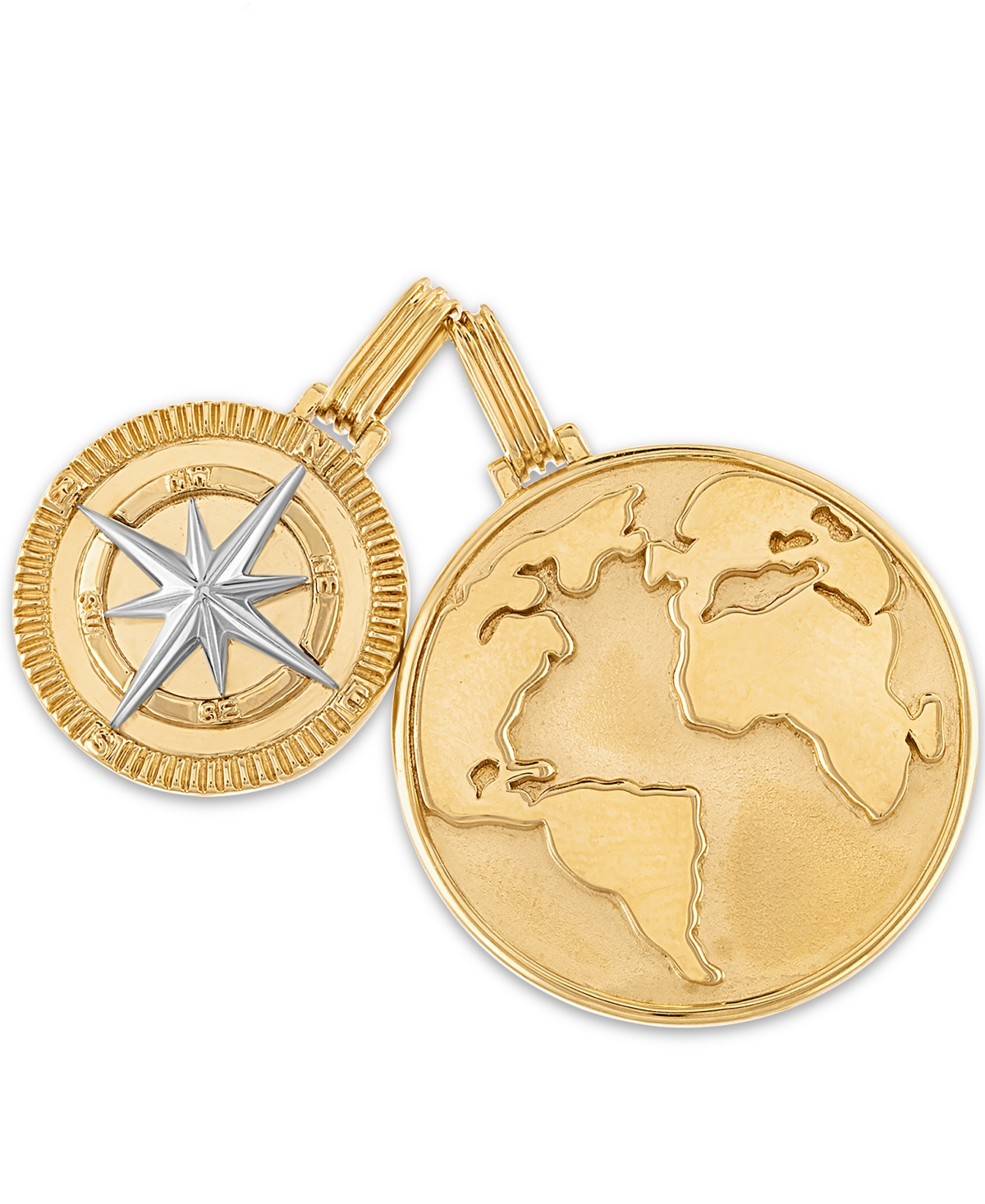 2-Pc. Set Globe & Compass Amulet Pendants in 14k Gold-Plated Sterling Silver, Created for Macy's - Gold Over Silver