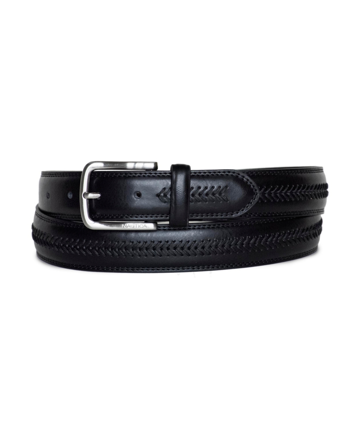 Nautica Men's Leather Belt With Lacing In Black
