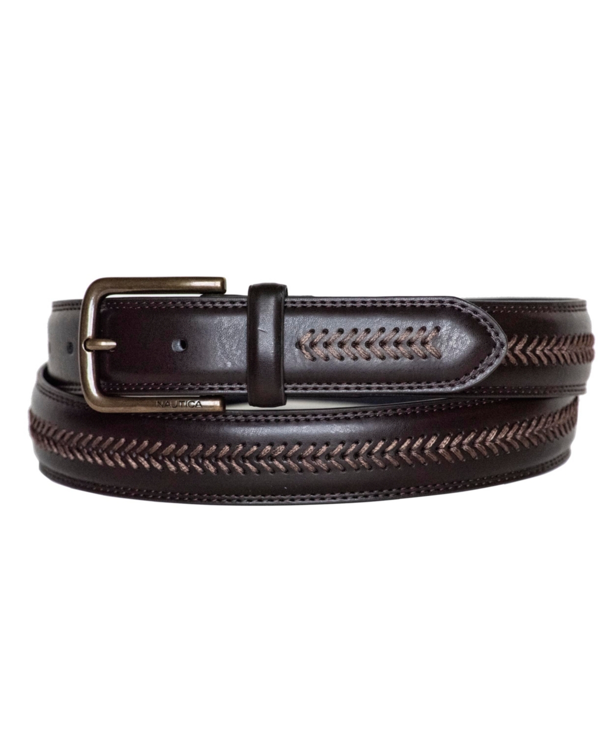 Nautica Men's Leather Belt With Lacing In Brown