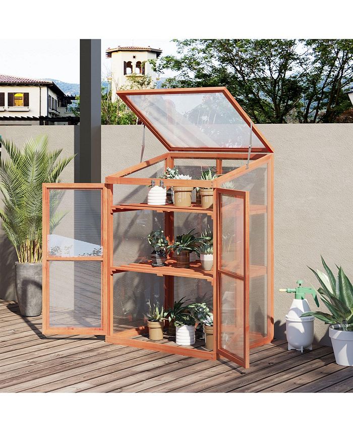 Outsunny Wooden Cold Frame Greenhouse Planter Box, Herb, Vegetable