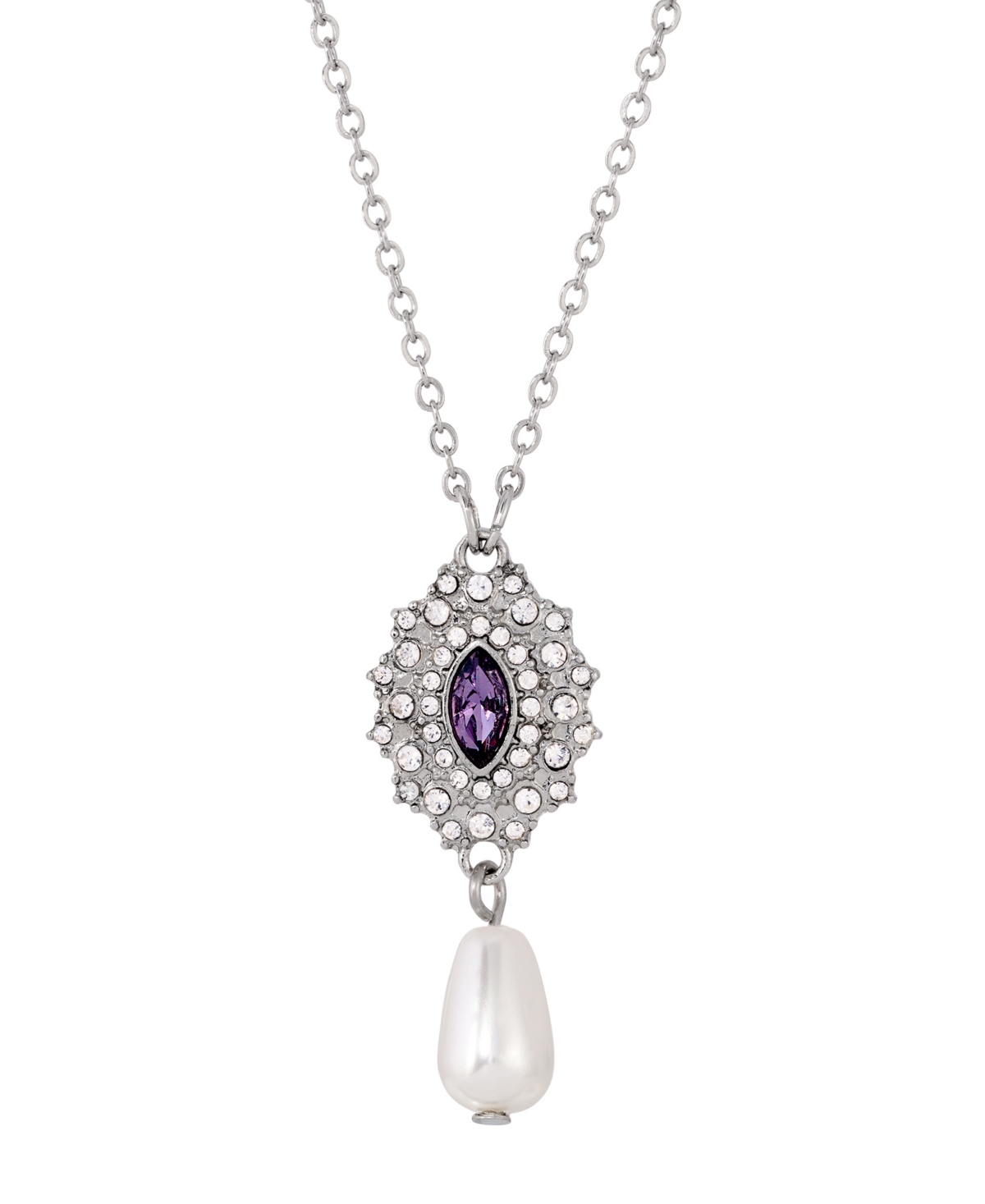 2028 Colored Stone Imitation Pearl Necklace In Purple