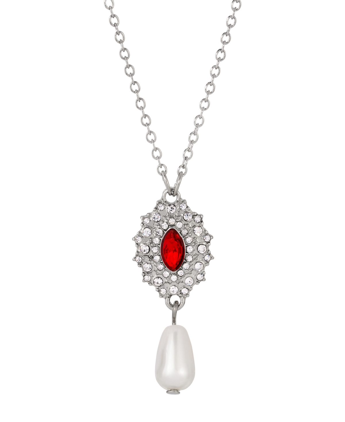 2028 Colored Stone Imitation Pearl Necklace In Red