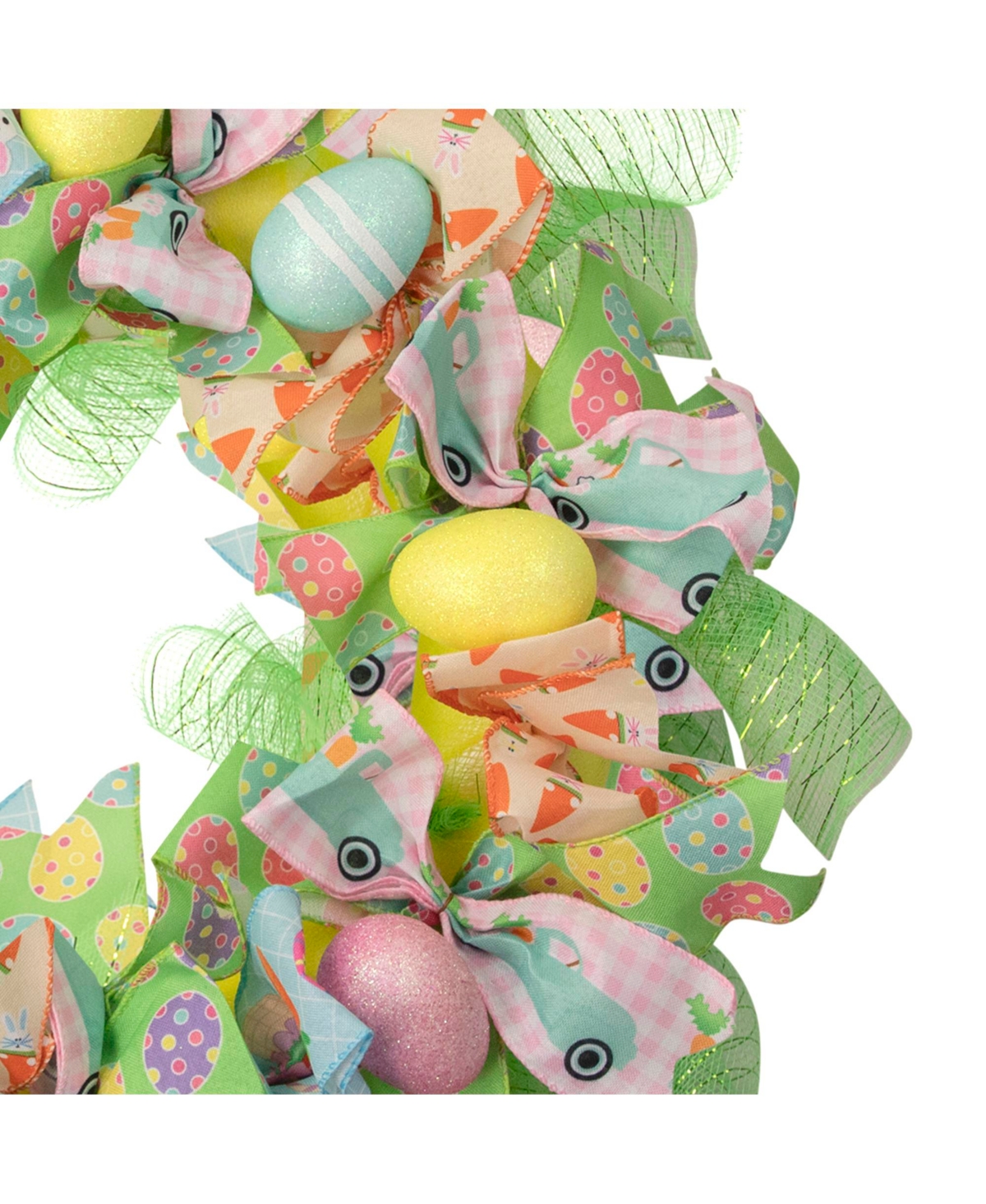 Northlight 22" Pastel Easter Egg And Ribbons Wreath Unlit In Green