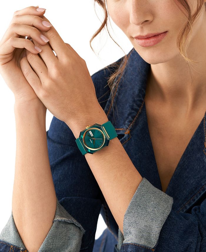 Fossil Women's Rock Candy ThreeHand DayDate, Green Silicone Band