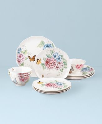 Butterfly Meadow Hydrangea 12 Pc. Dinnerware Set, Service for 4