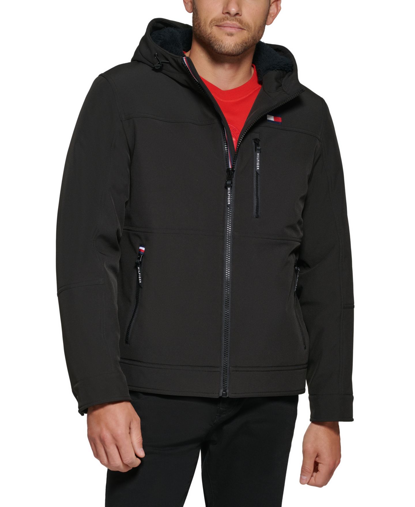 Мужская куртка Tommy Hilfiger Sherpa-Lined Softshell Hooded, цвет: Чёрный — фото 1