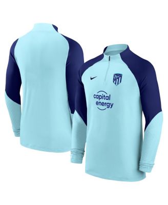 Men's Light Blue Atletico de Madrid Strike Drill Performance Raglan Quarter-Zip Long Sleeve Top