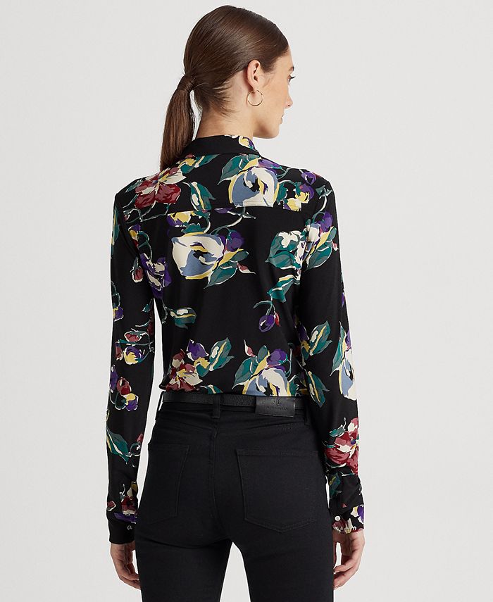 Ralph Lauren Women's Floral Stretch Jersey Shirt Black Size Large
