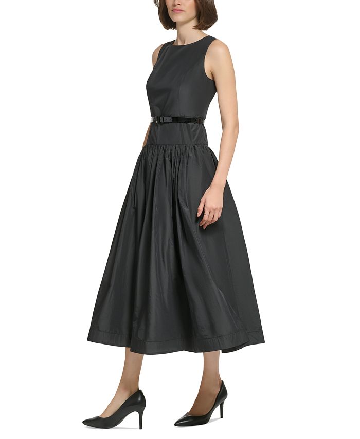 KARL LAGERFELD PARIS Women's Belted Drop-Waist Midi Dress - Macy's