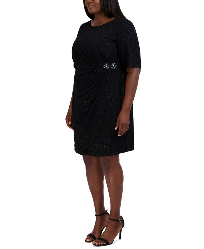 Robbie Bee Plus Size Embellished Side-Ruched Glittery Dress - Macy's