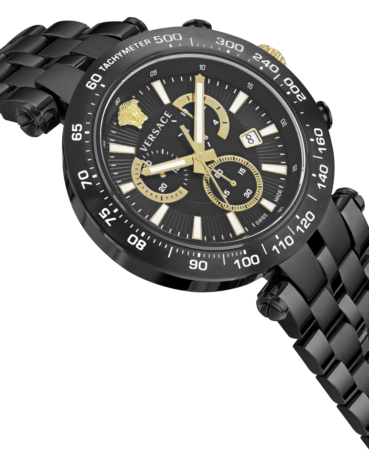 Shop Versace Men's Swiss Chronograph Bold Black Ion Plated Bracelet Watch 46mm In Ip Black