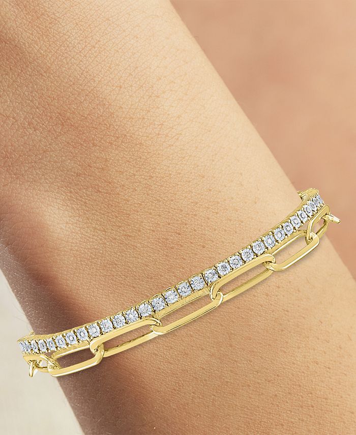 Macy's 2Pc. Diamond & Paperclip Link Bracelets (1/4 ct. t.w.) in 14k GoldPlated Sterling